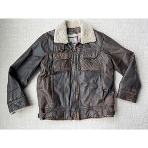 VTG Wilsons Leather Men's Aviator Jacket Coat Bomber Sherpa Genuine